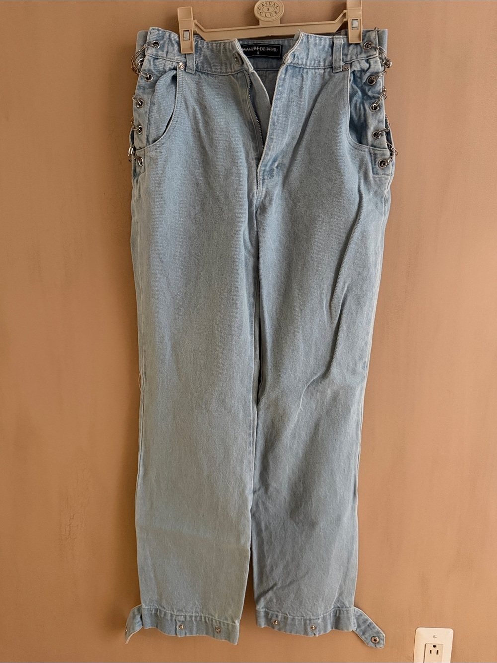 Maniere De Voir Light Blue Lace-Up Side Straight Jeans